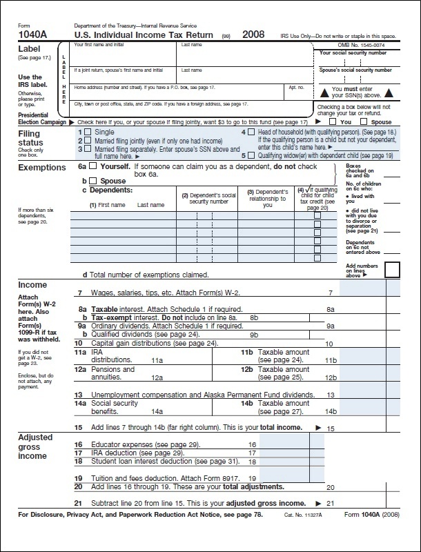 1040a tax form